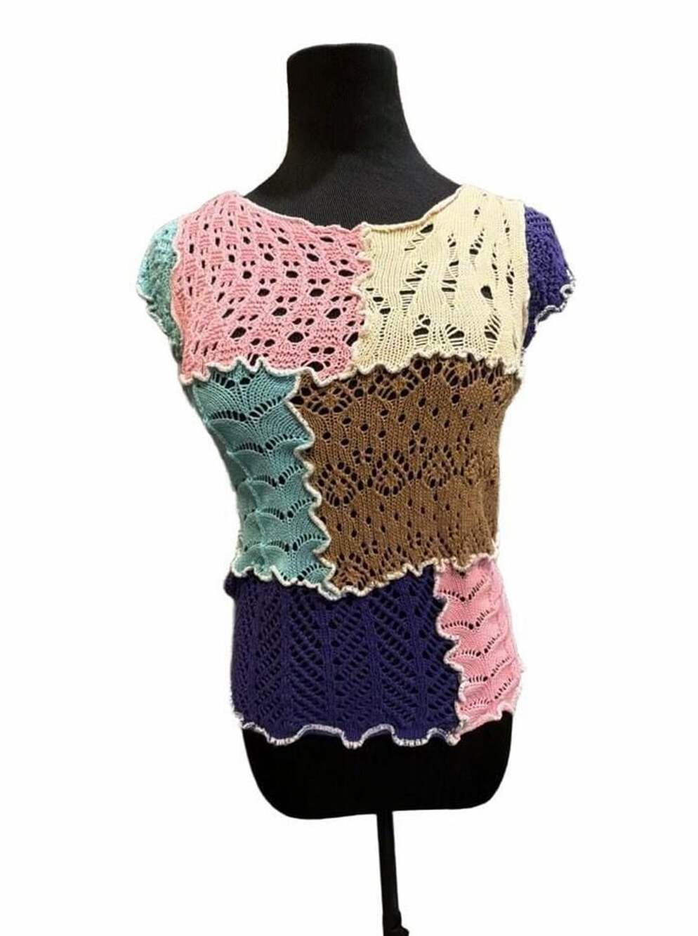 824 POL Patch Me Up Patchwork Knit Top Size S Multicolor